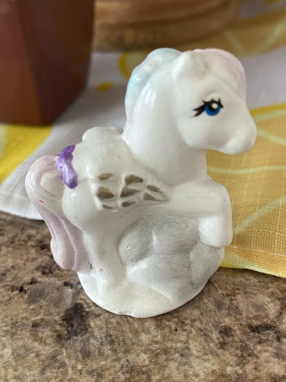 Vintage White Pony Figurine with Purple and Blue Accents